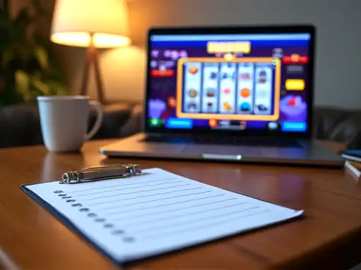 Perth online casino review desk setup with notes and payout checklist